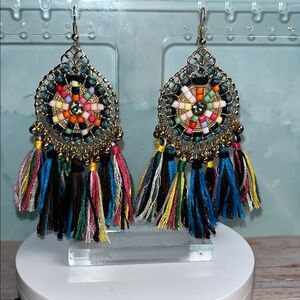 Anthropologie Colorful Beaded Tassel Earrings